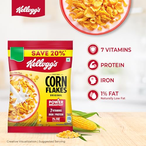 Image of Kellogg's Corn Flakes Original, High in Iron, High in B Group Vitamins, Breakfast Cereals, 56g /60g (Weight May Vary) (Pack of 3)