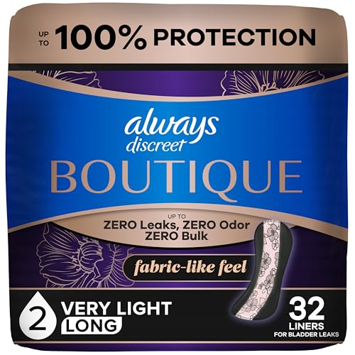 Always Discreet Boutique Adult Incontinence Bladder Leak Panty Liners for Women Very Light Absorbency Long Length Up to 100% Bladder Leak Protection 32 Count