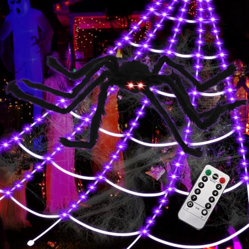 Spider Webs Halloween Decorations with 49in Glowing Spider, 16.4ft web