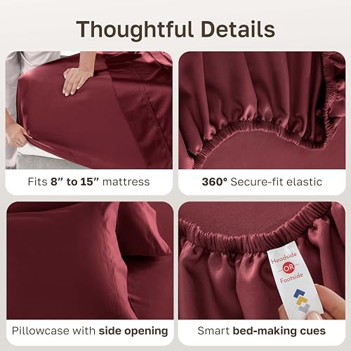 Image of California Design Den 100% Cotton Twin Sheets Set - Luxury 600 Thread Count, Sateen Weave, Deep Pocket Sheets Twin Size Bed Set - Brick Red