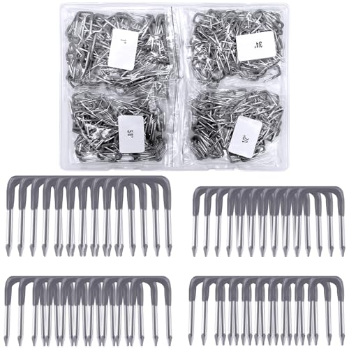 Waltool 400Pcs 0.56", 0.44 , 0.41", 0.36" Insulated U Staple Nail Assortment Set with Storage Case, 4 Sizes Cable Steel Cable Staple for Fixing Electrical Wire
