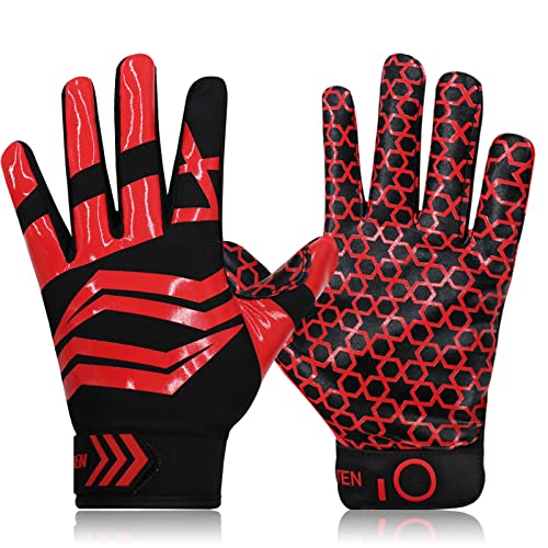 FINGER TEN American Football Gloves Youth Kids Ultra Tack Sticky Non-Slip Palm Receivers