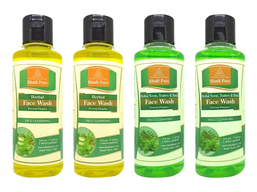 Image of Khadi Pure Herbal & Neem Tea Tree Basil Face Wash, Multicolor, 210 ml (Pack of 4)