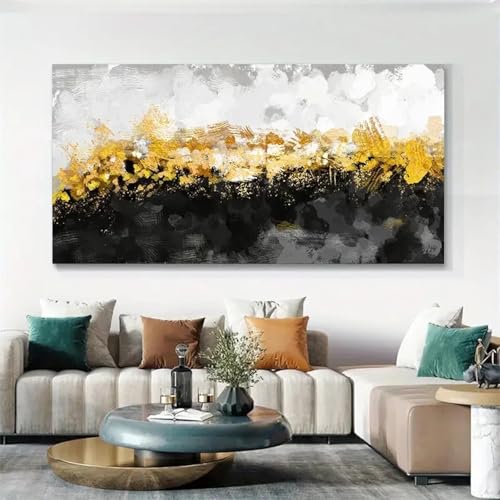 Peinture murale pour chambre à coucher design abstrait noir et or - 2