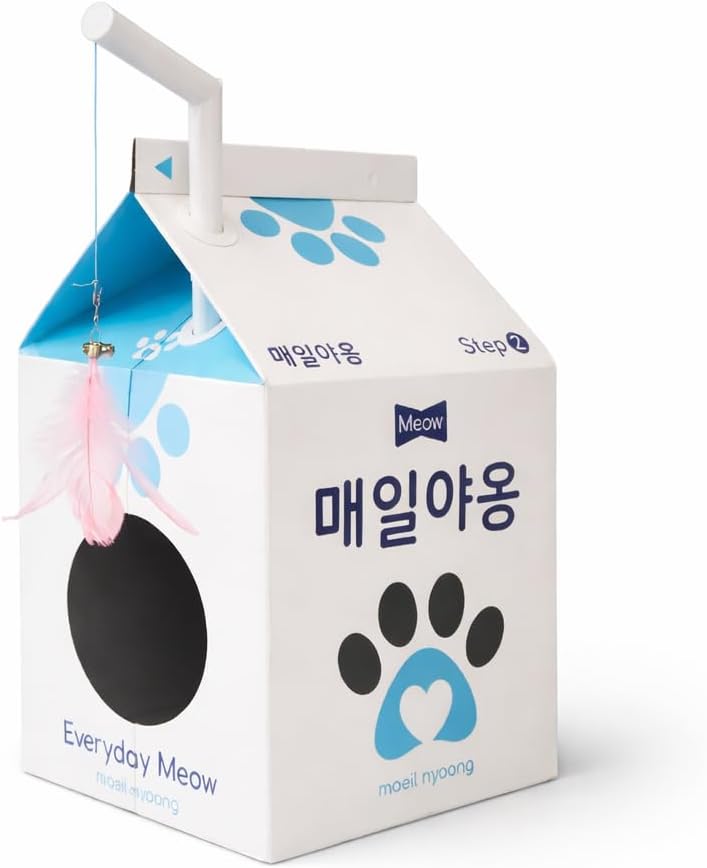 Cat House Indoor, 5-in-1 Cat Hideout with Floor Scratcher, Interactive Toy & Catnip, Cozy Cat Condo, Cardboard Cat House with Memory Sticker Keepsake, Korean-Inspired Design – Everyday Meow