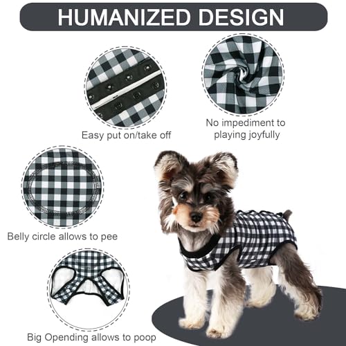 Image of Dog Surgery Suit - Female & Male Dog Onesie for Spay /Neuter Recovery - Black Plaid /Medium