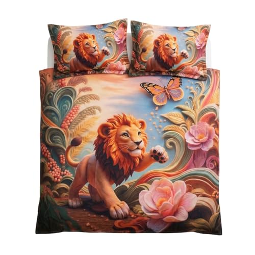 Image of Jungle 7D Printed Bedsheet for Double Bed | Glace Cotton 7D Digital Print | 90x100 Inch (228x254 cm) | 1 Bedsheet + 2 Pillow Covers | Soft, Breathable & Vibrant Colour Bedding Set