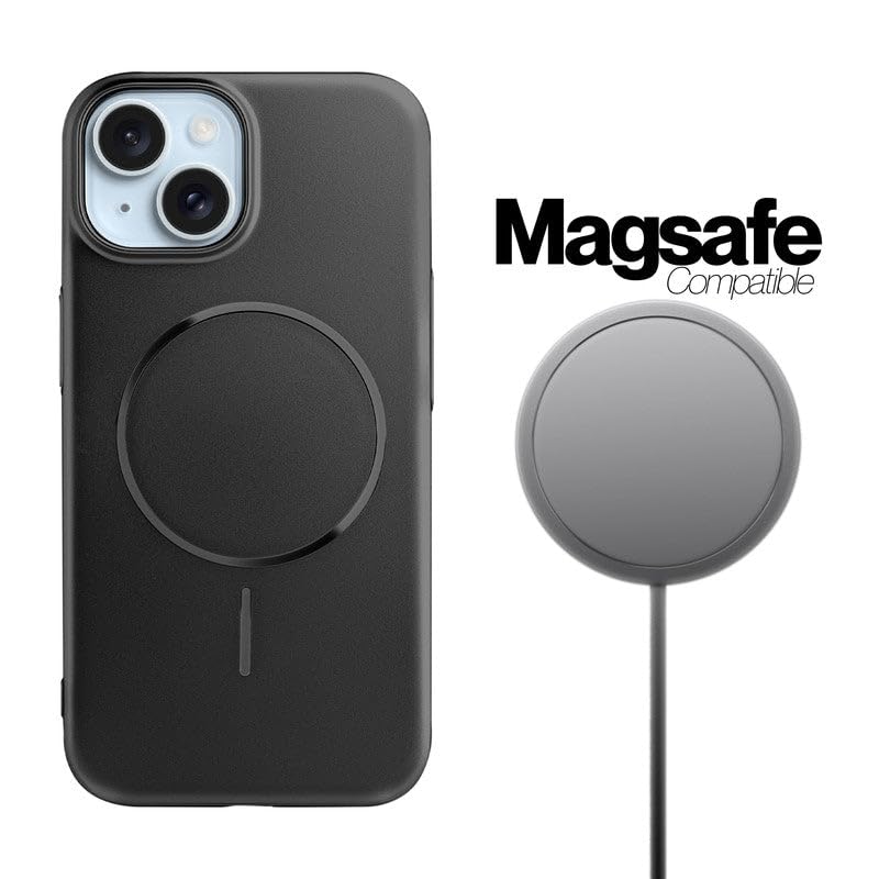 Image of AIBEX Ultra-Thin Mag-Saf Back Cover Case Compatible with iPhone 15| Slim Fit Scratch-Resistant Matte | Magnetic Wireless Charging | Microfibre Lining | Camera Protection (PC Material) - Black
