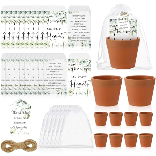 Sacs en organza pour invités funéraires avec pots de fleurs et semences