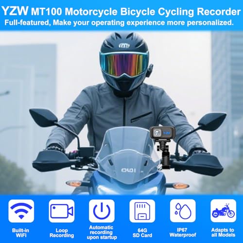 Image of YZW MT100 Motorcycle Bicycle Cycling Recorder, Motorcycle Dash Cam with 64GB SD Card, 2K HD Video Recording, 3 Brackets Contains, Suitable for Different Models, WiFi Mobile APP One-Click Connectivity