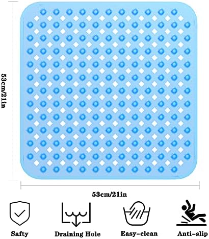 XIYUNTE Square Shower Mat Non Slip Anti Mould - 53 x 53cm Non Slip Shower Mats for Inside Shower, Anti Slip Shower Mat for Elderly, Shower Tray Mat with Suction Cups & Drain Holes, Machine Washable