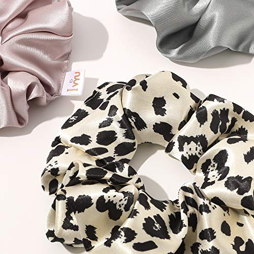Image of Silk Hair Ties for Girls and Women: Chic Satin Scrunchies, Large and Cheetah Print, Soft Ponytail Holders for Thick and Curly Hair - No Creases, Gentle on Hair