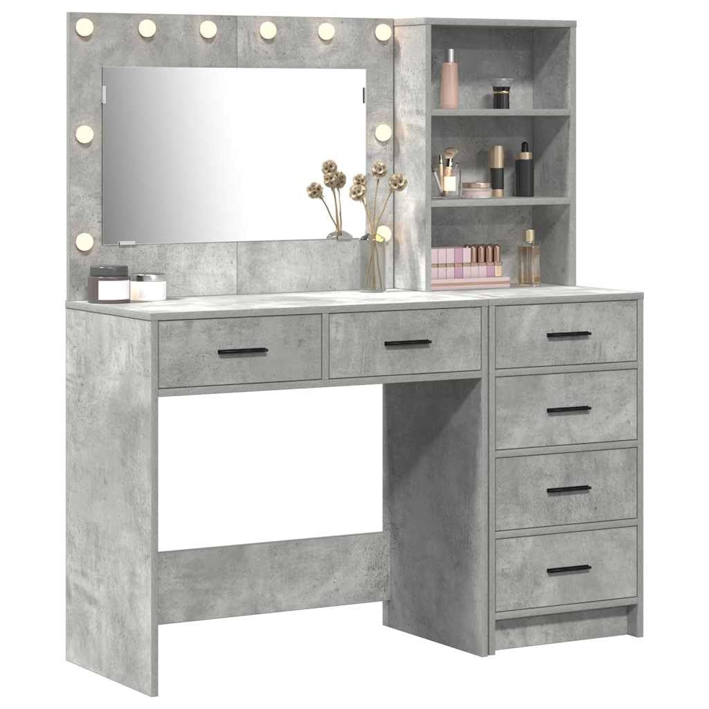 vidaXL Tavolo da Trucco Grigio 78.5 x 41 x 135 cm Legno Multistrato, Toeletta da Camera, Moderna, con Ampio Spazio, Mobile ergonomico, Tavolo Decorativo, Organizer, Specchio LED