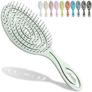 Ninabella Organic Detangling Hair Brush for Women, Men & Children – Does not Pull on Hair – Straightening Brushes for Straight, Curly & Wet Hair – Unique Spiral Hairbrush Green