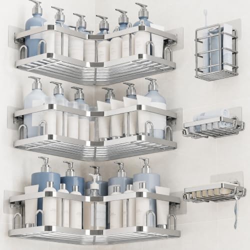 Image of Veken Large Capacity Corner Shower Caddy 6-Pack, Advanced Rustproof Design