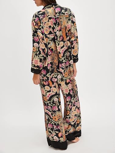 LILTWIST Silk Satin Pajamas Set for Women 2 Piece Floral Pjs Wide Leg Lounge Pants Set Long Sleeve Button down Pj Shirts Set3