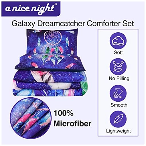 A Nice Night Galaxy Dreamcatcher Feathers,Like Dancing in The air Printed, Boho Chic Bohemian Design, Dream Catcher Quilt Comforter Set - Image 3