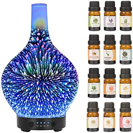 Essential Oil Diffuser 120ml Diffusers for Home 3D Glass Essential Oil Diffusers Cool Mist Aroma Diffuser , Whisper Quiet Humidifier, Waterless Auto Shut-Off for Home Office Yoga SPA