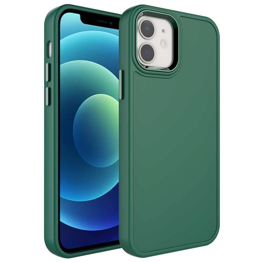 Zore Apple ile uyumlu iPhone 11 Kılıf Metal Çerçeve ve Buton Tasarımlı Sert Zore Botox Kapak Koyu Yeşil