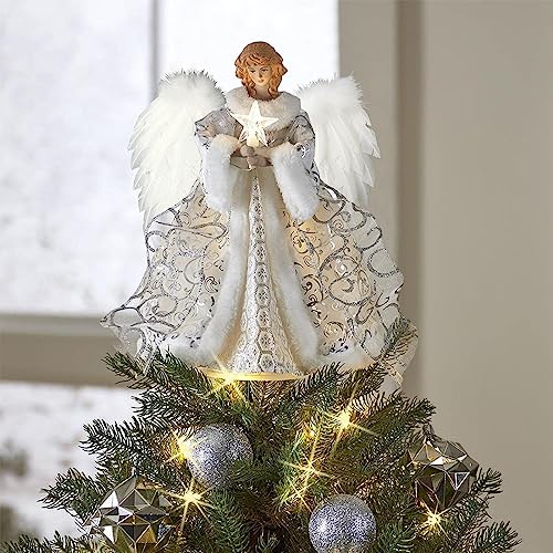 Weihnachtsbaumspitze für Weihnachtsengel | Engel-Weihnachtsbaumspitze | beleuchtete Engel-Baumspitze | Engelsfiguren Baumspitze für Weihnachtsbaumschmuck, Weihnachtsfeier-Zubehör, Weiß