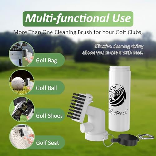 Pro Golf Club Cleaner - 4oz Water Bottle with Groove Cleaner and Retainer Clip, Durable Nylon Bristles for Easy Cleaning, Ergonomic Button Design, Golf Gifts for Men & Essential Accessories