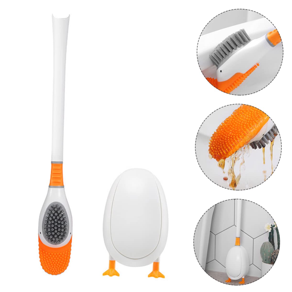 Juego de cepillos de inodoro – Cepillo de limpieza de baño resistente con cerdas suaves y limpiador multisuperficie para suelo de bañera y baño – Solución de higiene sin esfuerzo