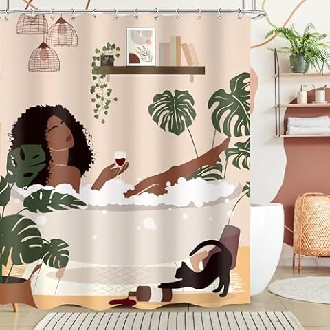 Cinbloo Boho Black Girl Shower Curtain Set Cover
