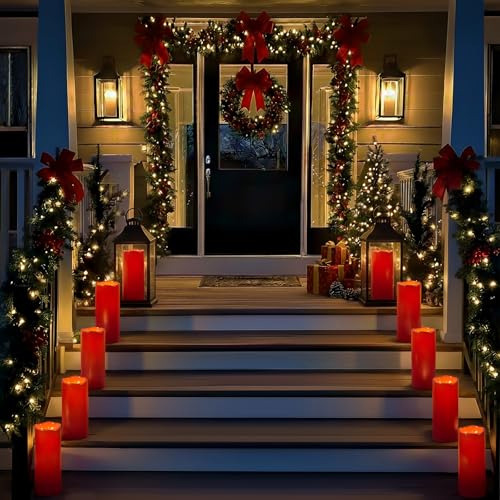 Image of Homemory 4 inchx10 inch Burgundy Flameless Candles, Red Candles, Outdoor Waterproof Flameless Candles with Remote and Timers, Battery Operated LED Pillar Candles, Christmas Decor, Won't Melt Plastic, Set of 2