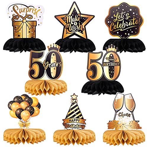 8 Pieces 50th Birthday Decoration, 50th Birthday Centerpieces for Tables Decorations Cheers to 50 Years Honeycomb Table Topper for Men and Women Fifty Years Birthday Party Decoration Supplies