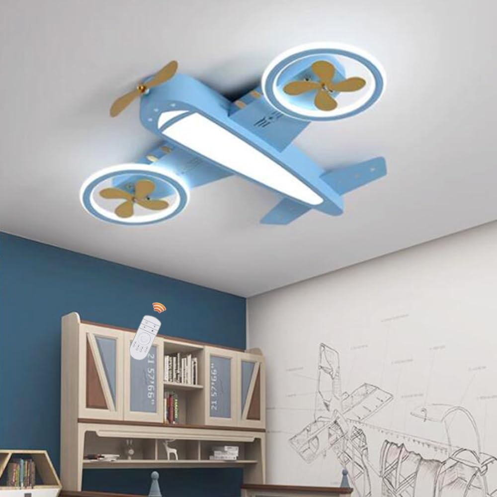 Plafoniera LED Lampada Da Soffitto Aereo Creativa Lampada Bambini Dimmerabile Con Telecomando Metallo Stanza Delle Bambino Ragazzi Ragazze Lampadario Da Camera Da Letto Soggiorno Sala Da Pranzo, Blu