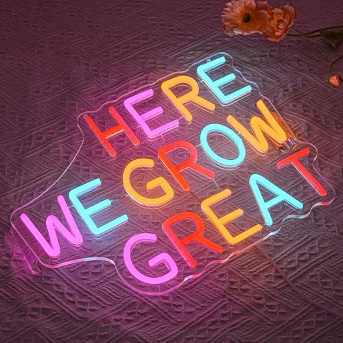 Image of Here We Grow Great Neon Sign for Wall Decor Classroom Neon Light Plant LED Sign Colorful Letter Neon Light Sign for Classroom Bar Home shop Decoration