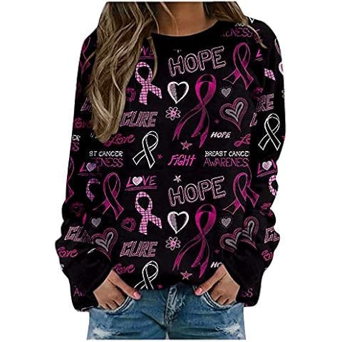 ASDFK Breast Cancer Awareness Pullover for Women Pink Ribbon Letter Floral Print Long Sleeve Fight Survivor Sweatshirts Tunic Easter Gifts for Kids Bunny Ears Weight Loss Cover