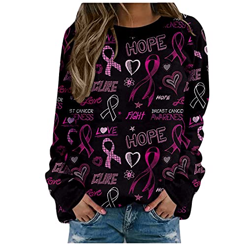 Women's Pink Ribbon Graphic Sweatshirt Hope Breast Cancer Survivor Tops Plus Size Long Sleeve Courage Faith T-Shirts Women's Pink Ribbon Graphic Sweatshirt Hope Breast Cancer Survivor Tops Plus Size Long Sleeve Courage Faith T-Shirts