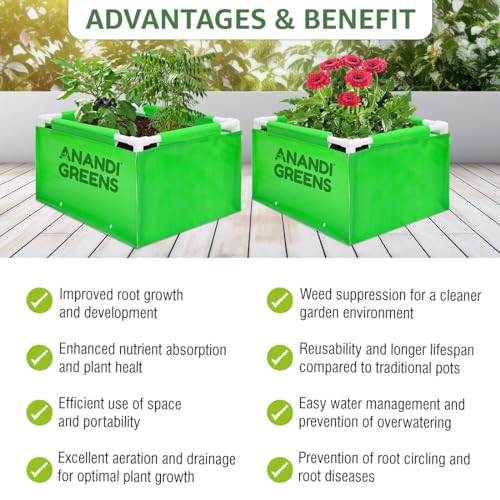 Image of Anandi Green's HDPE UV Protected 360 GSM Green Color Rectangular Plants Grow Bags Suitable for VegetableTerrace Gardening with PVC Pipe Support Pack of 1(2x1.5x1 FIT)
