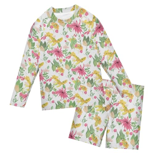 Butterfly Flowers Boys Rash Guard Swimsuits Set for Boys Long Sleeve Swim Shirts Bathing Suits with Trunks B0403964
