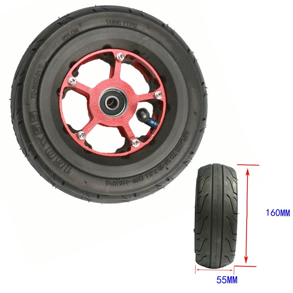Roues de skateboard électrique pneumatiques de 160 mm x 55 mm, moyeu en alliage d'aluminium avec trou d'axe de 8 mm, pour skateboard électrique tout-terrain et standard