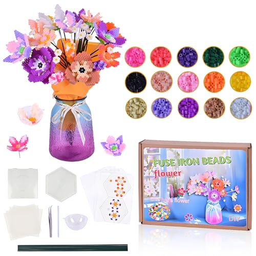 5029 Stück 5mm Bügelperlen Set 15 Farben 3D Blumenstrauß Bügelperlen Set DIY Blume Perlenset mit 2 Stiftplatten, 12 Motivvorlage usw Geburtstag Weihnachten Geschenk für Kinder, Vase nicht enthalten 5029 Stück 5mm Bügelperlen Set 15 Farben 3D Blumenstrauß Bügelperlen Set DIY Blume Perlenset mit 2 Stiftplatten, 12 Motivvorlage usw Geburtstag Weihnachten Geschenk für Kinder, Vase nicht enthalten