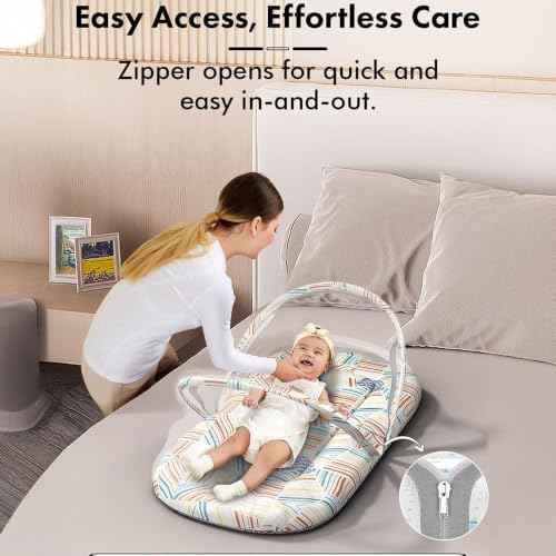 Image of StarAndDaisy Baby Carry Nest Combo Set for 0-12 Months | Baby Lounger, Bedding Nest & Mosquito Net | Soft Mattress with Side Cushions (Check Print)