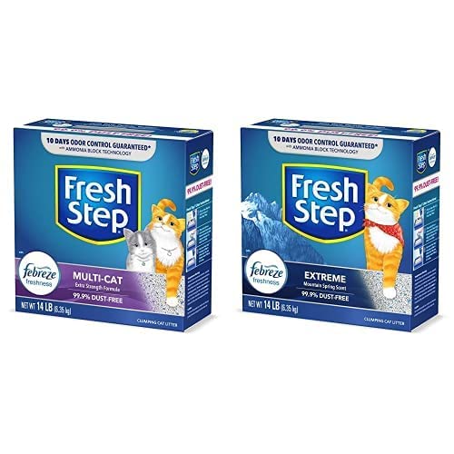 Areia para Gatos com Torrões FRESH STEP Multi-Cat Mountain Spring com Carvão Ativado e Febreze, 6,36 kg