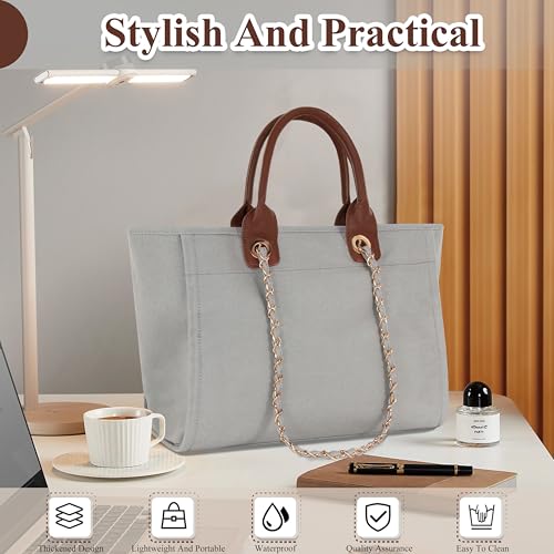 Image of Medium Canvas Tote bag for women Casual Shoulder Work Bag Everything Handbag with Removable Chains