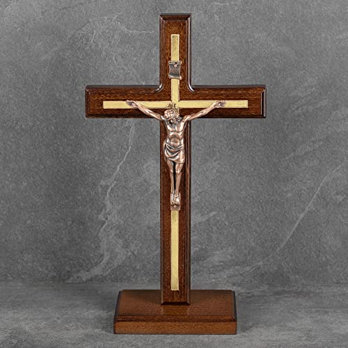 Crucifixo feito à mão - cruz de madeira de mesa com suporte destacável - crucifixo católico em pé ex