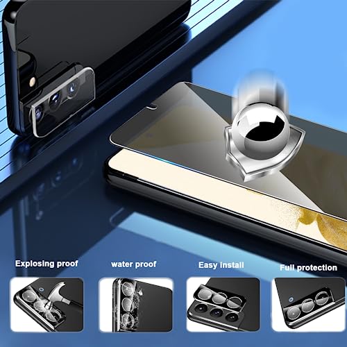 Image of [2+2 Pack] Privacy Screen Protector Compatible with Galaxy S22 5G - 2 Tempered Glass with 2 Camera Lens Protectors - HD Clear - Bubble-Free - Anti-Spy - Scratch Resistant