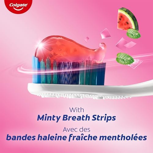 Colgate MaxFresh Anticavity Fluoride Toothpaste with Breath Strips, Watermelon Blast, Fresh Breath Toothpaste, Helps Fight Cavities and Freshens Breath, 130 mL with Mint - 3
