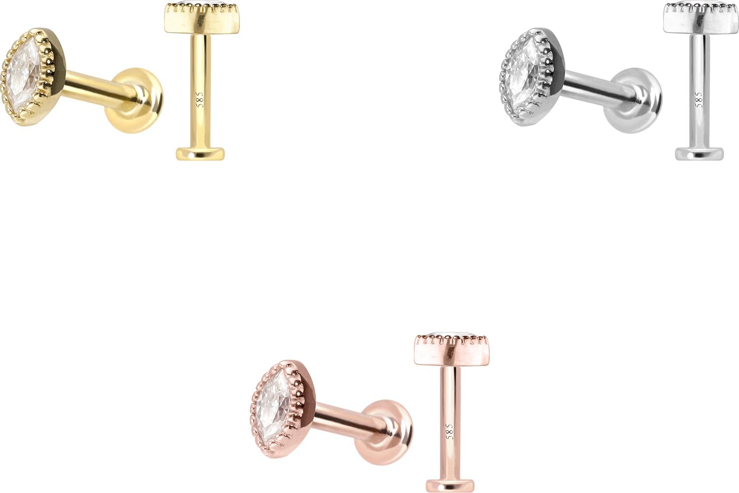 PIERCINGLINE Piercing Stecker 14 Gold Labret mit Innengewinde MOISSANIT-OVAL 585er Gold - Roségoldfarben, Goldfarben, Silberfarben