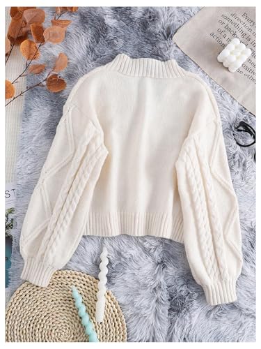 OYOANGLE Girl's Cable Knit Cardigan Sweaters Bishop Long Sleeve Button Down Knit Sweater Outerwear2