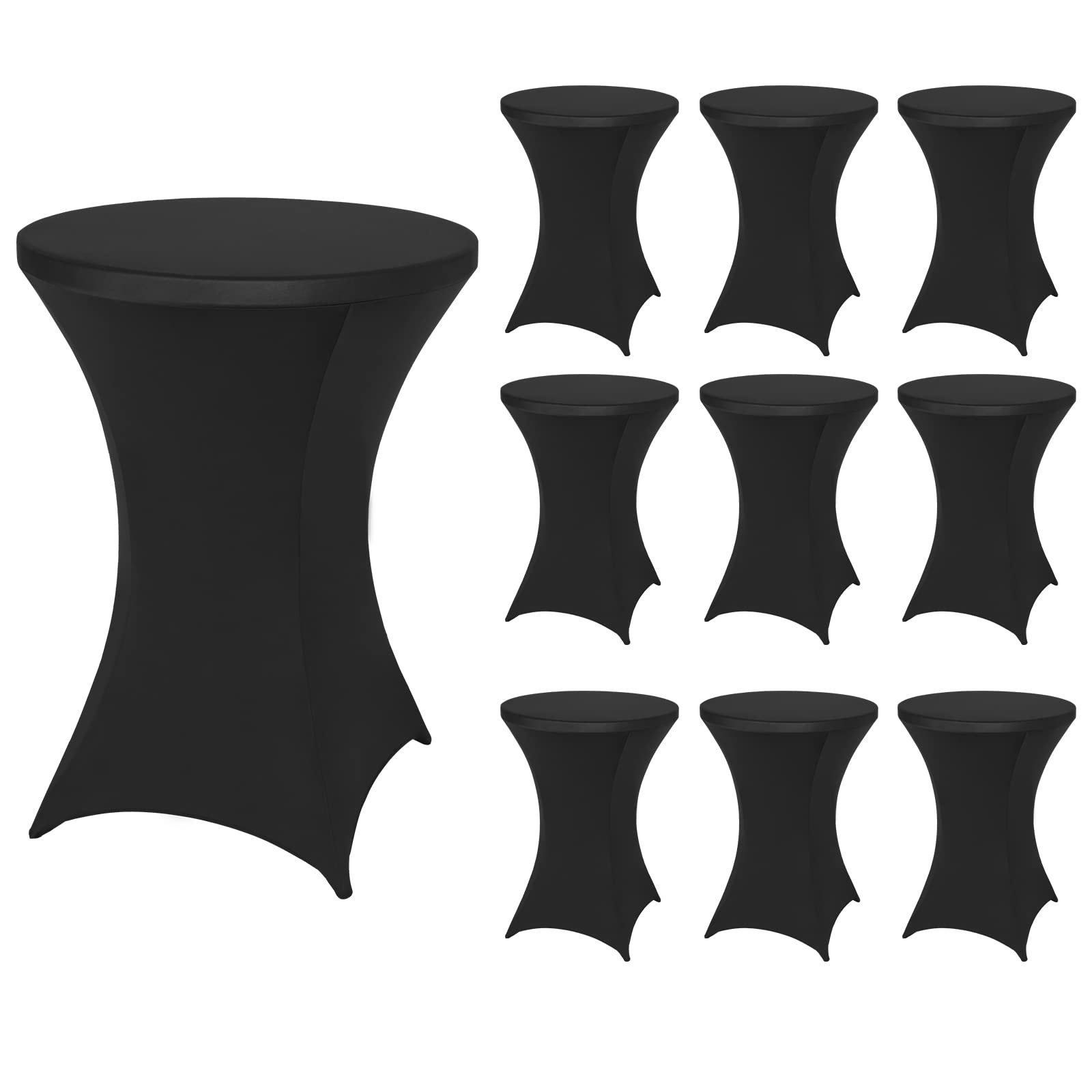 FestiCorp Paquete de 10 manteles de elastano negros ajustables para cóctel, manteles redondos elásticos para fiestas, DJ, bar, boda, cumpleaños, banquetes, 30-32 pulgadas de diámetro x 40-43 pulgadas