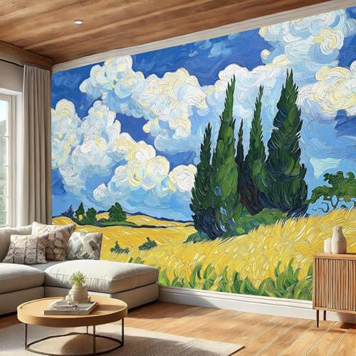 Papel pintado de mural seda standard con efecto oleo decorativo de mar de nubes azul 5