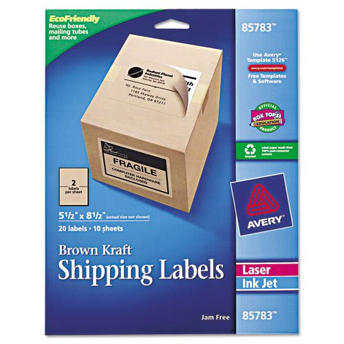Avery Brown Kraft Shipping Labels, 5 1/2 x 8 1/2, 20/Pack