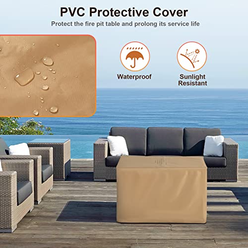 Giantex 40” Propane Gas Fire Pit Table - 2-In-1 Outdoor Rectangle Fire Table With Volcanic Rock & Pvc Cover, Stainless Steel Burner, 50,000 Btu Heat Output, Wood-Like Surface Outside Fireplace #TOP6