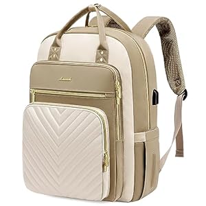 LOVEVOOK 15.6 Inch Laptop Backpack for Women,Large Capacity Work Backpack Purse for Women,Waterproof Travel Day Pack for Teacher Nurse,Khaki-Beige